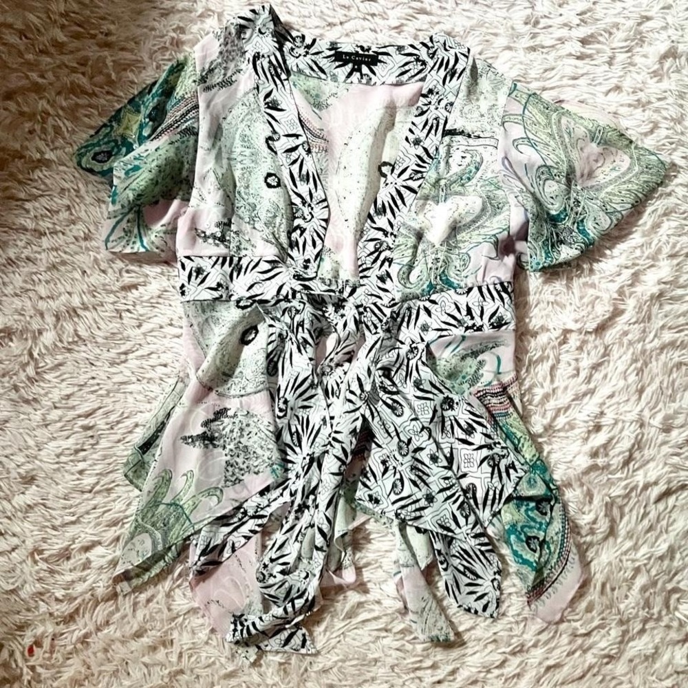 Pastel Floral Fairy Y2K Whimsical Ethereal Tie Front Top Womens S Dreamy Goddess